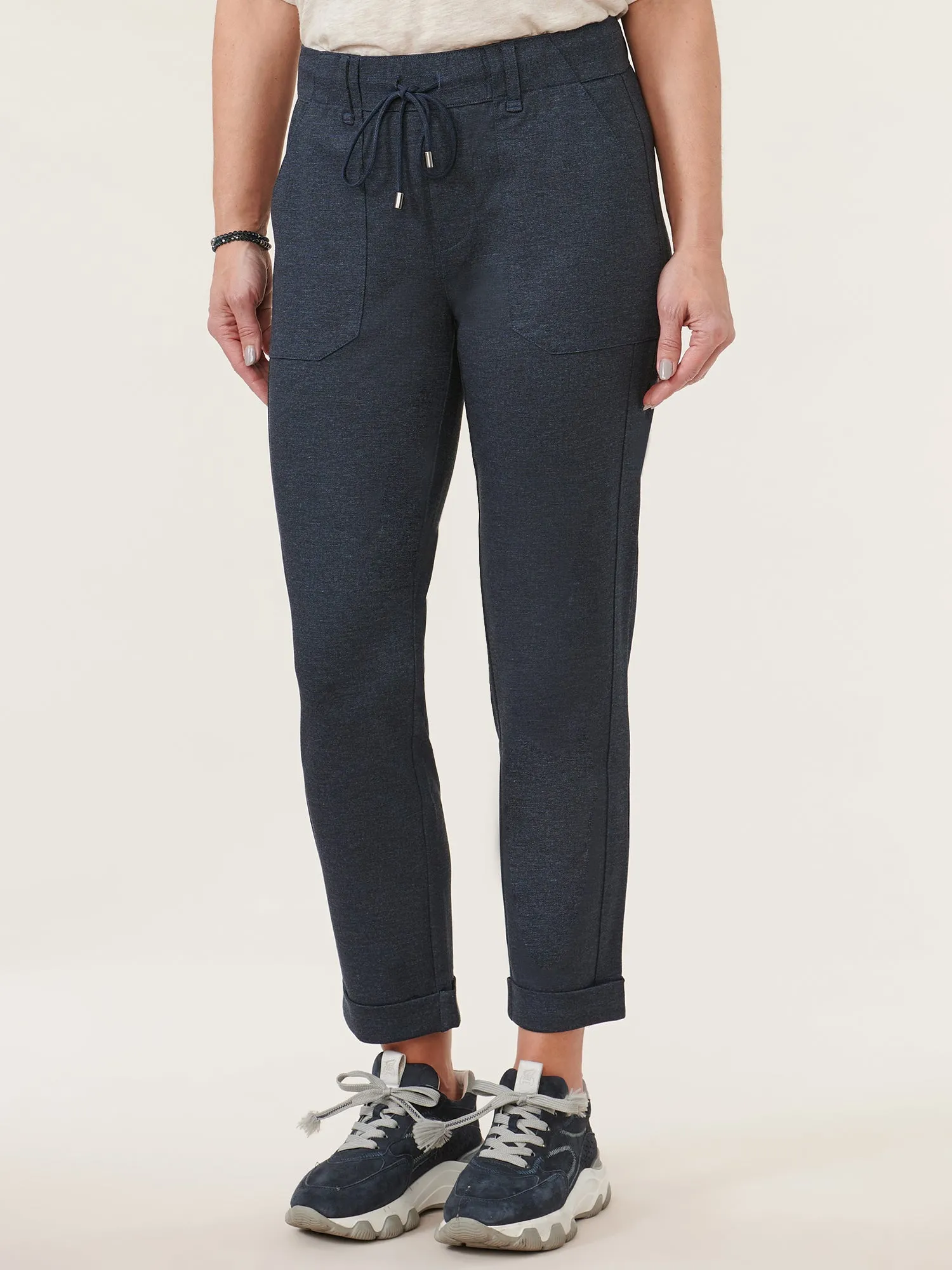 High Rise Patch Pocket Roll Cuff Ponte Utility Pant