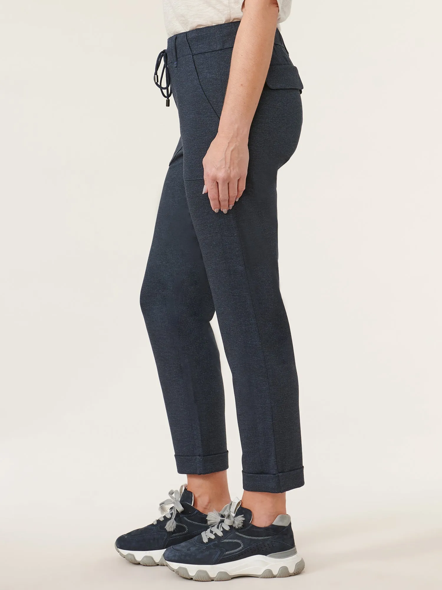 High Rise Patch Pocket Roll Cuff Ponte Utility Pant