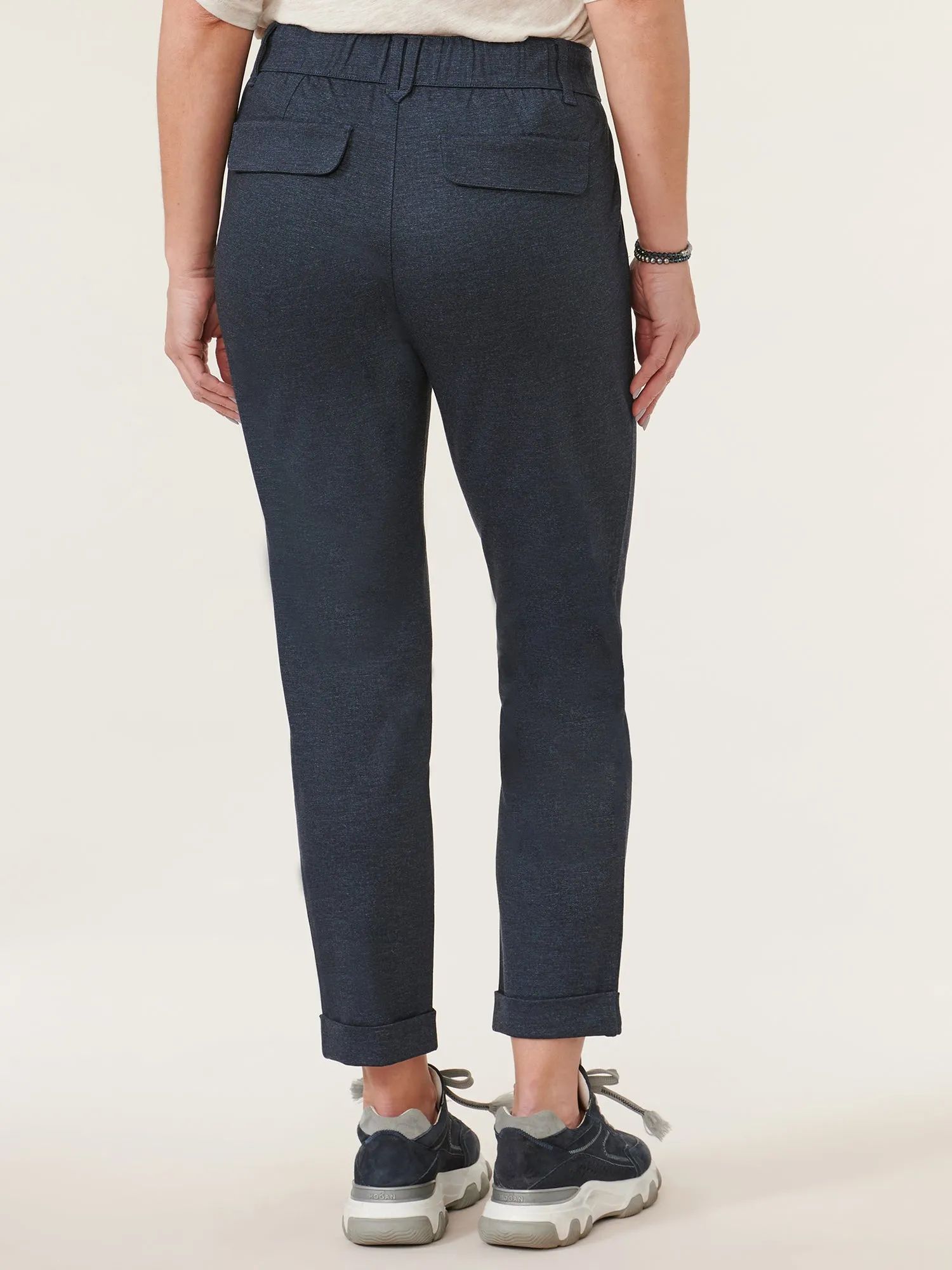 High Rise Patch Pocket Roll Cuff Ponte Utility Pant