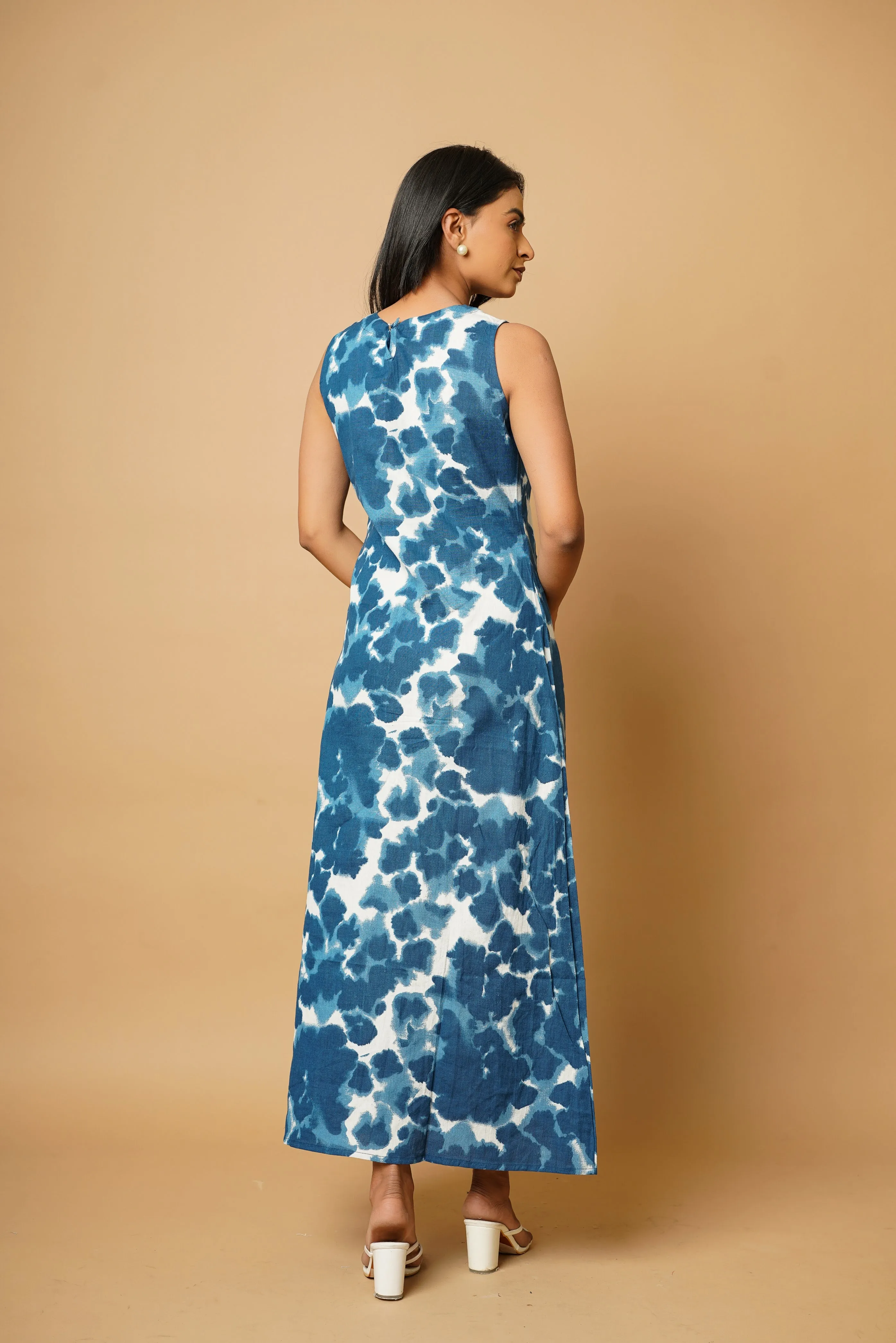 Indigo Cut Sleeves Long Dress