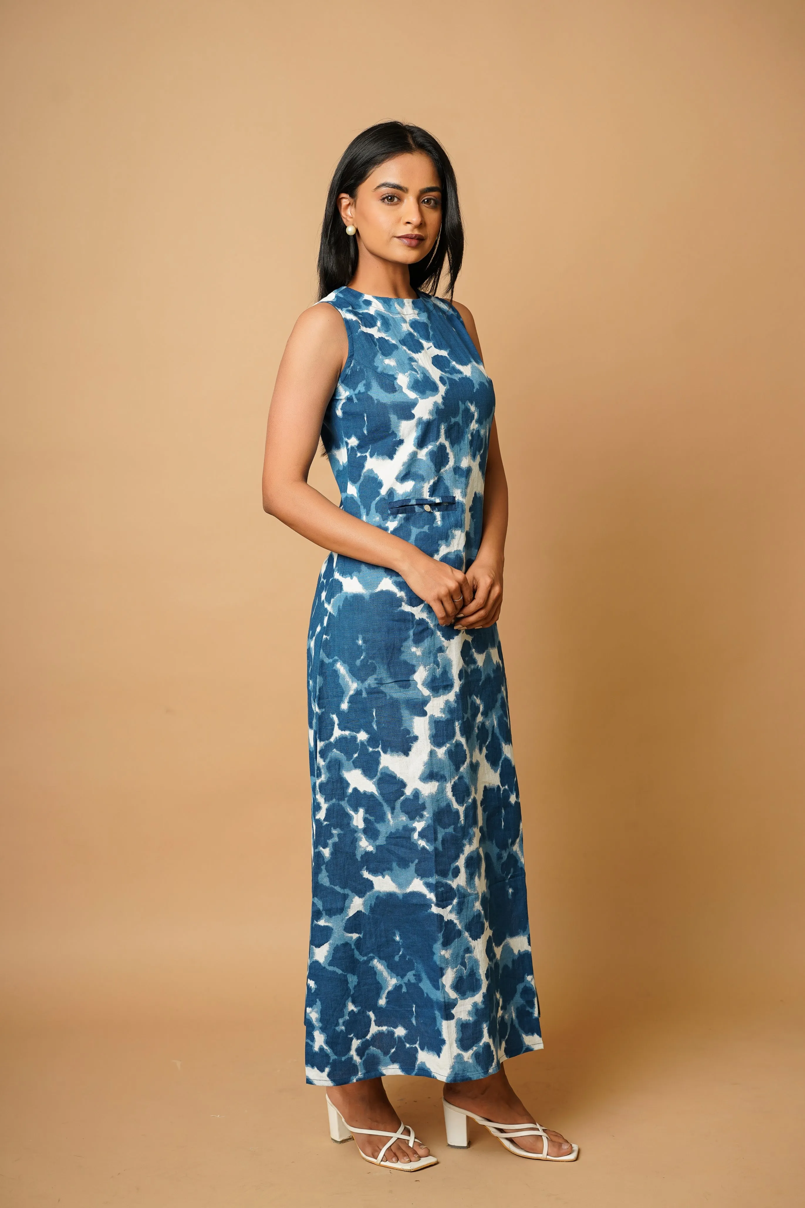 Indigo Cut Sleeves Long Dress