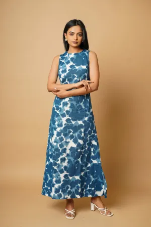 Indigo Cut Sleeves Long Dress