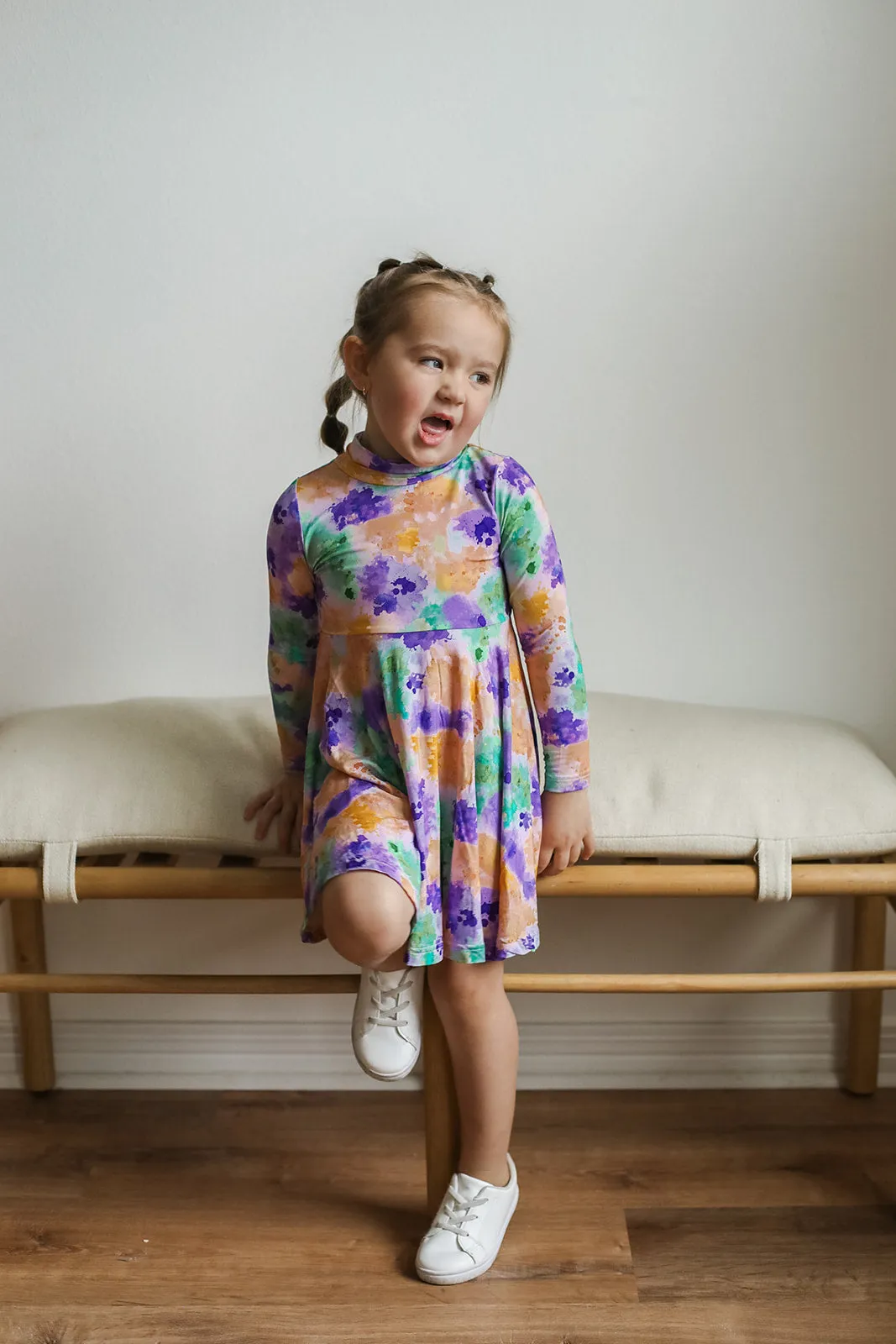 Ink Splat Bamboo Turtleneck Twirl Dress