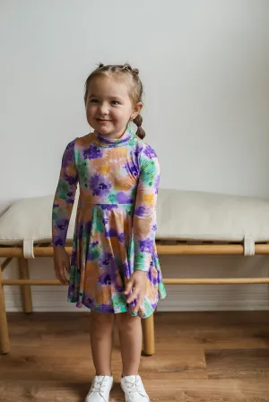 Ink Splat Bamboo Turtleneck Twirl Dress