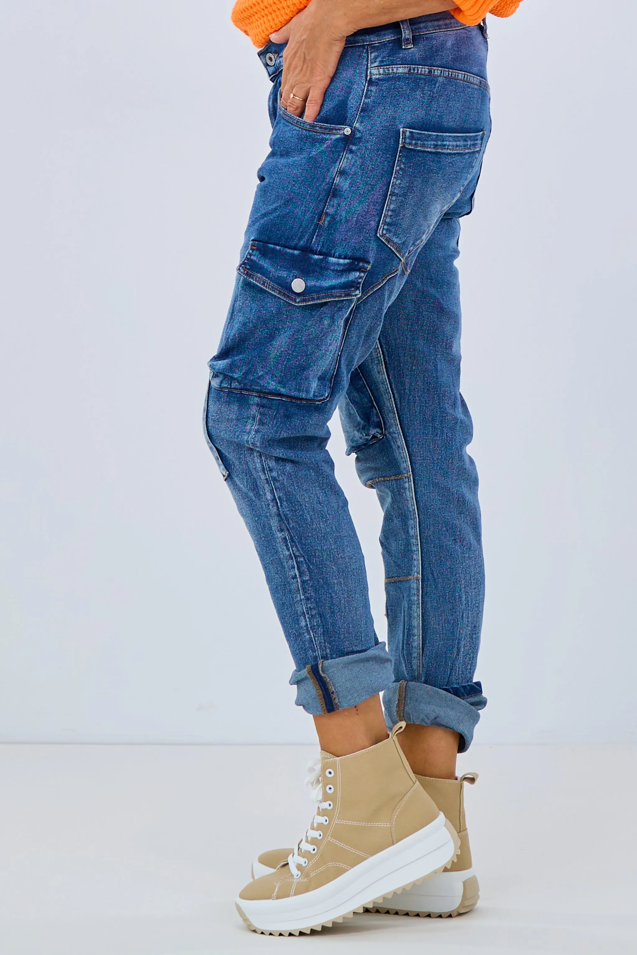 Jeans mit Cargo Taschen, denim blue