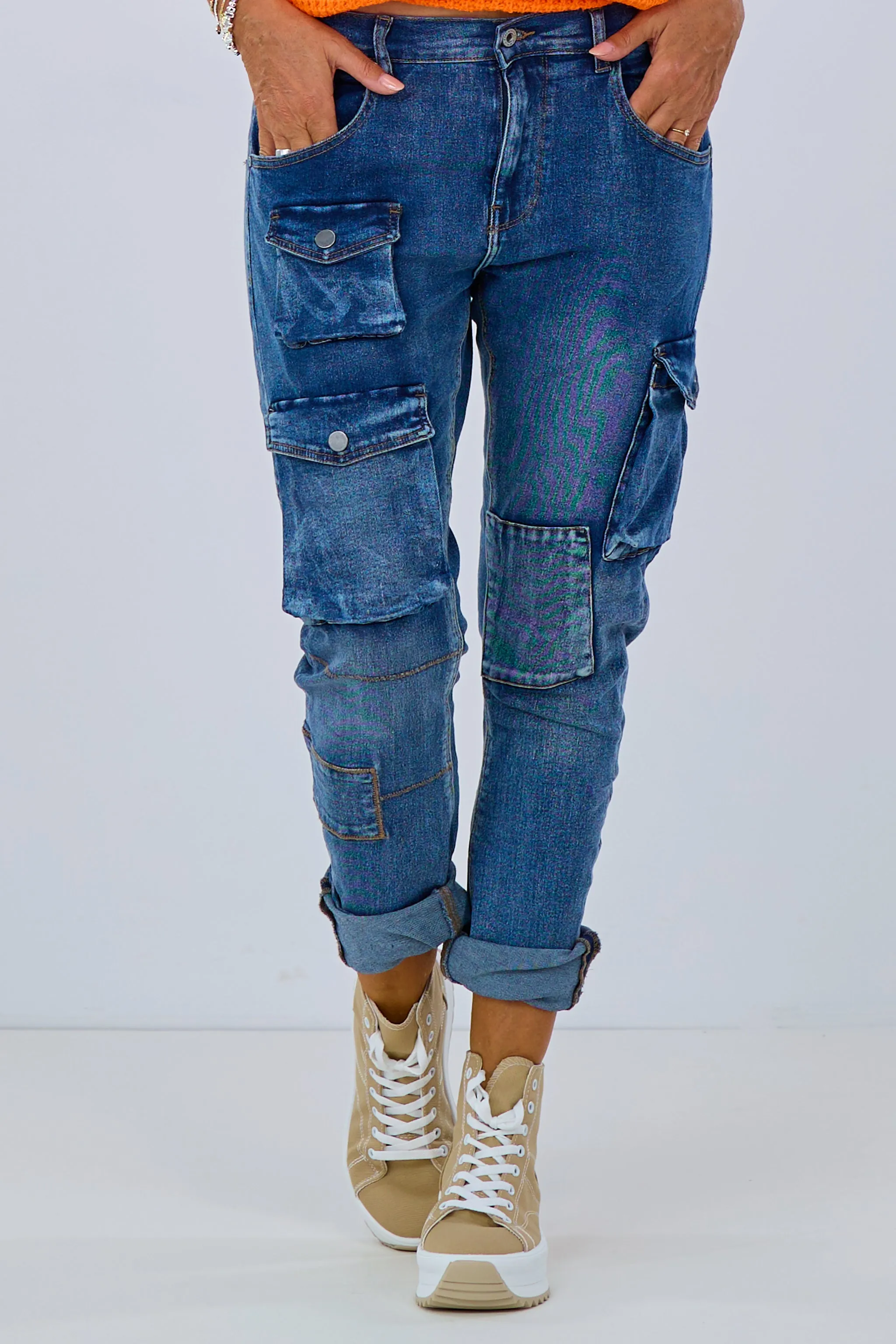 Jeans mit Cargo Taschen, denim blue