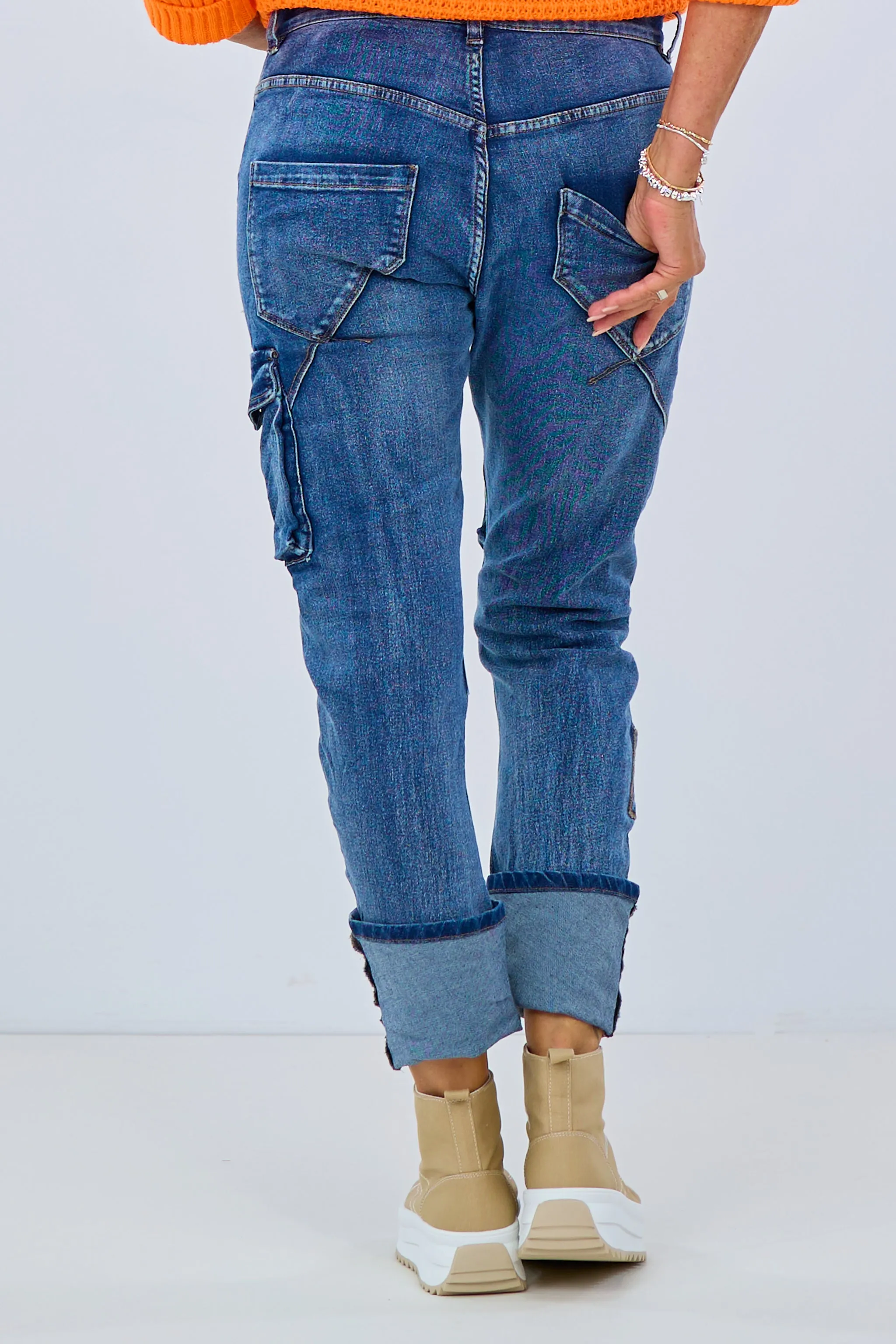 Jeans mit Cargo Taschen, denim blue