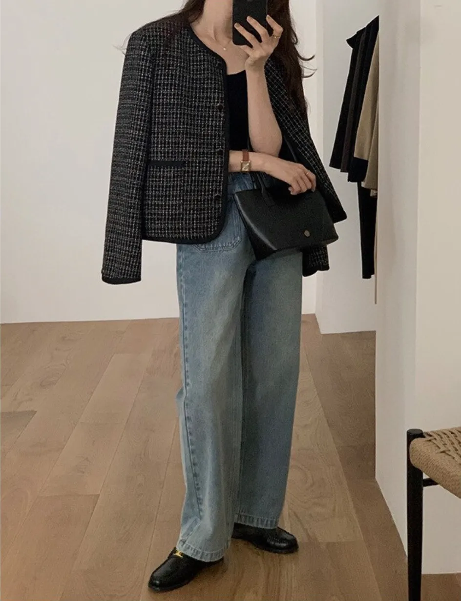 [Korean Style] High Quality Retro High Rise 100% Cotton Straight Leg Jeans