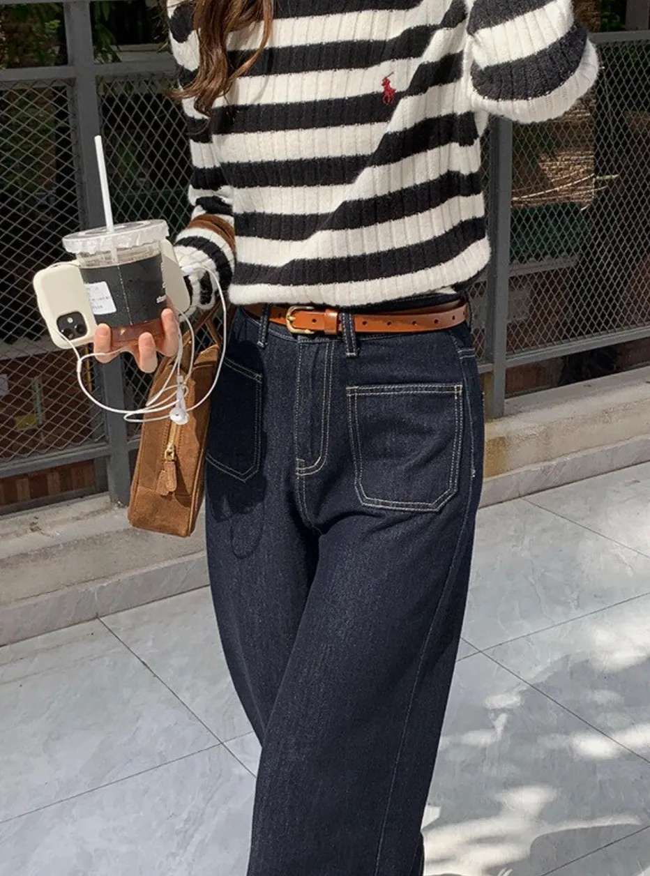 [Korean Style] High Quality Retro High Rise 100% Cotton Straight Leg Jeans