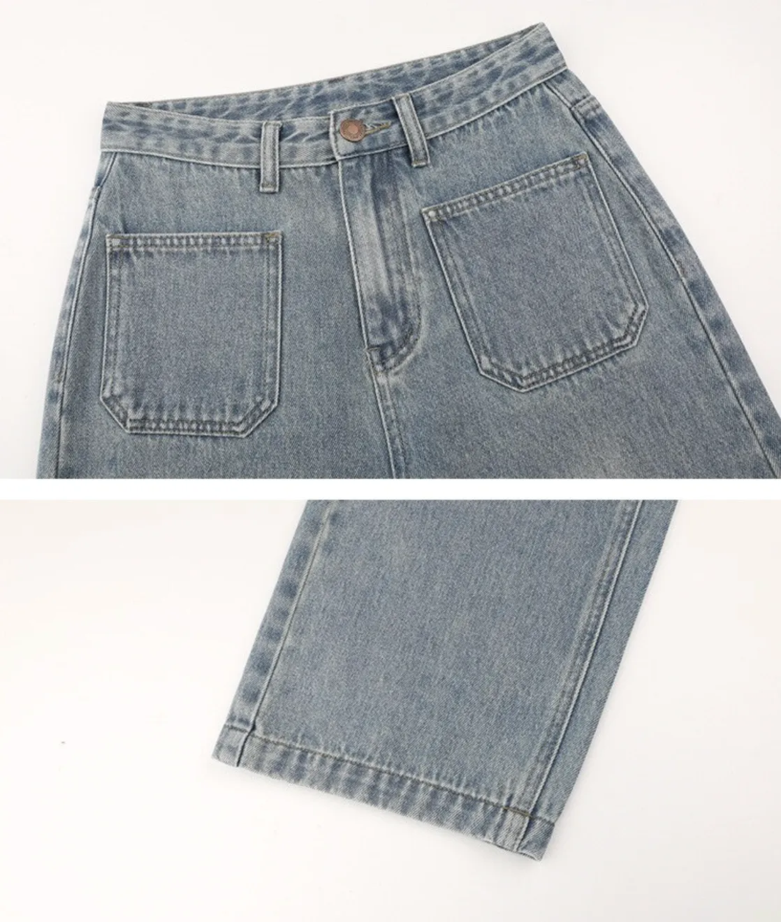 [Korean Style] High Quality Retro High Rise 100% Cotton Straight Leg Jeans