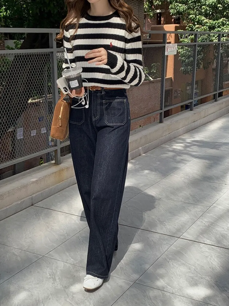 [Korean Style] High Quality Retro High Rise 100% Cotton Straight Leg Jeans
