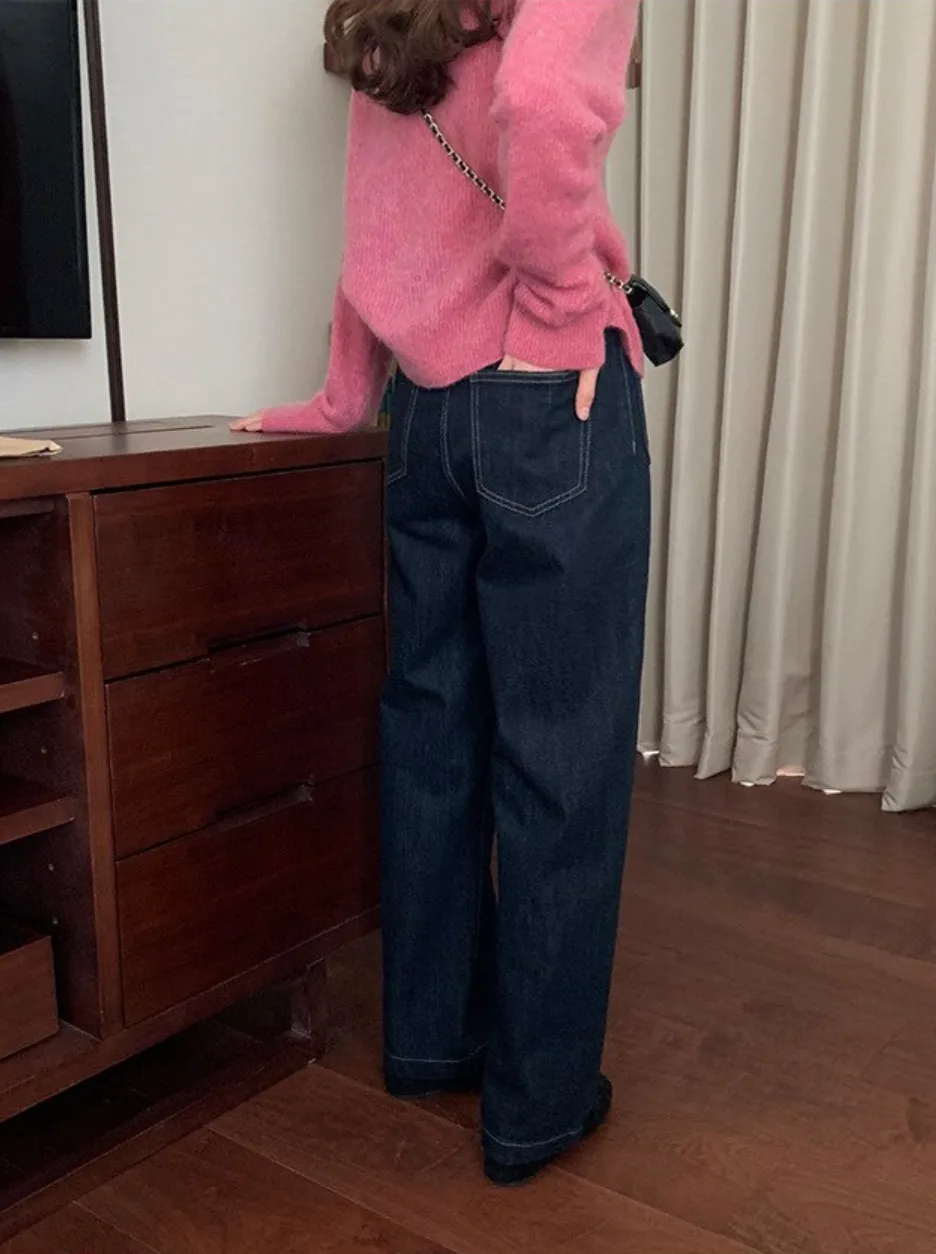 [Korean Style] High Quality Retro High Rise 100% Cotton Straight Leg Jeans