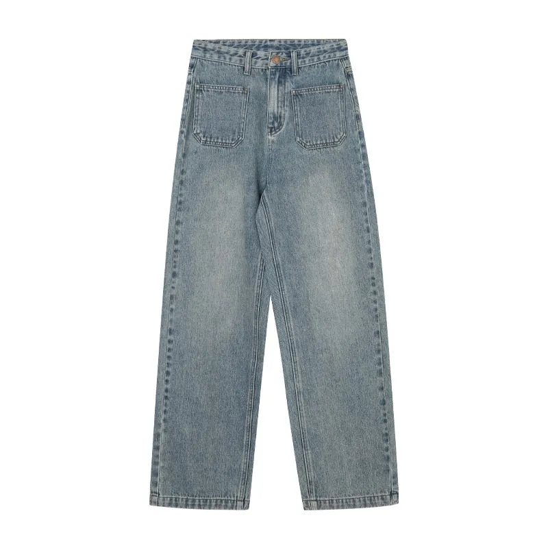[Korean Style] High Quality Retro High Rise 100% Cotton Straight Leg Jeans