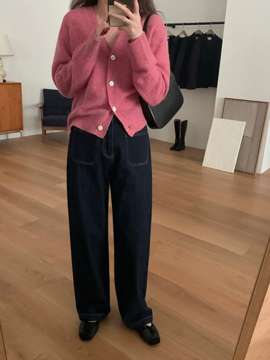 [Korean Style] High Quality Retro High Rise 100% Cotton Straight Leg Jeans