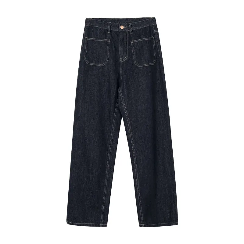 [Korean Style] High Quality Retro High Rise 100% Cotton Straight Leg Jeans