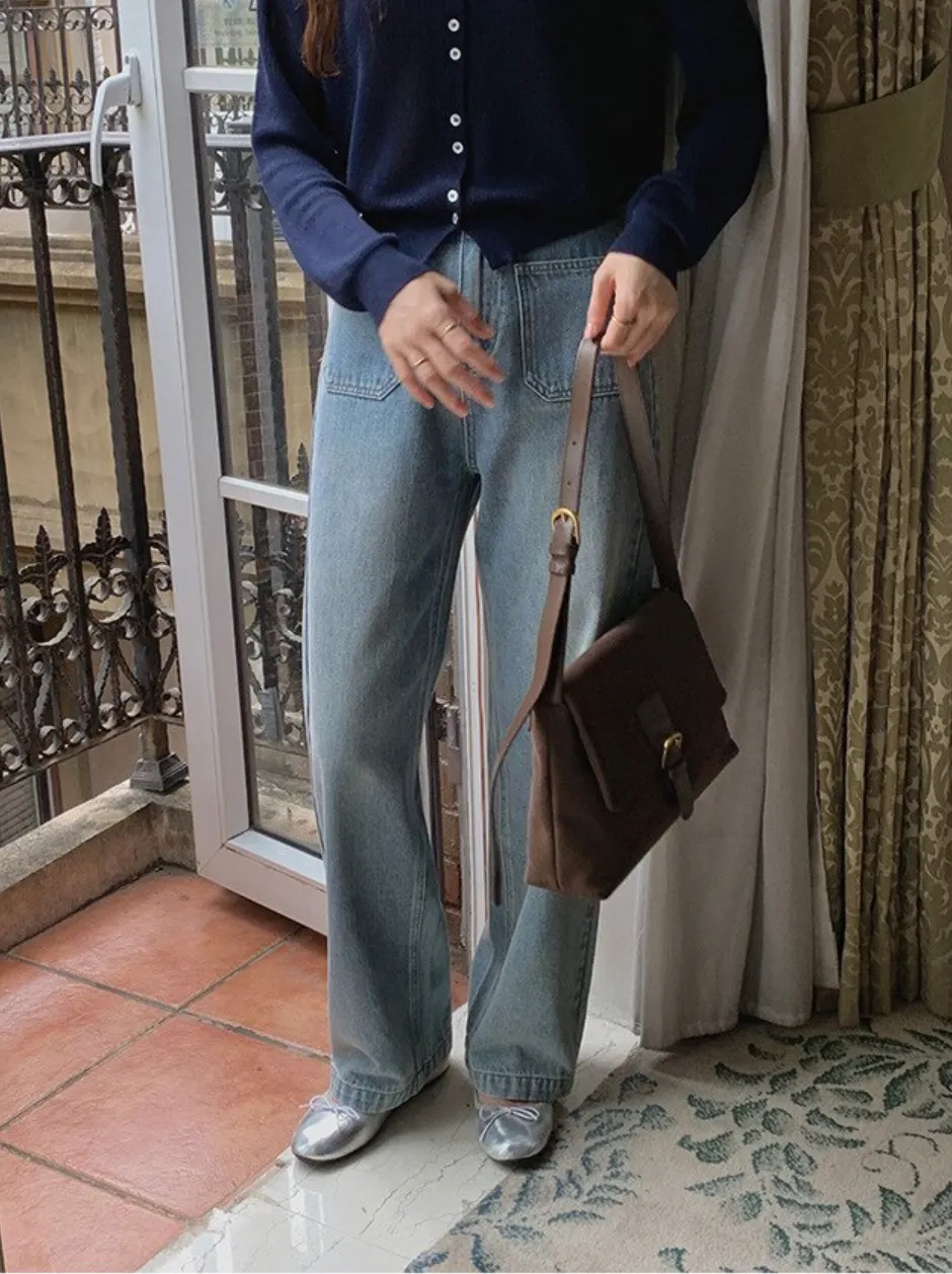 [Korean Style] High Quality Retro High Rise 100% Cotton Straight Leg Jeans