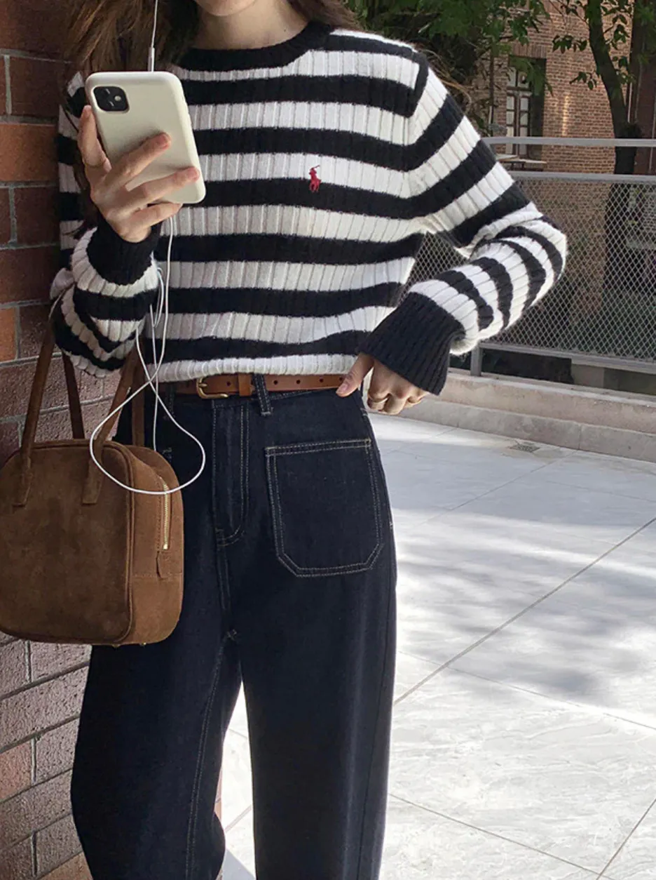 [Korean Style] High Quality Retro High Rise 100% Cotton Straight Leg Jeans