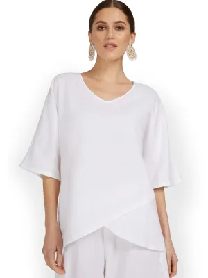 Linen-Blend Overlap Tunic Top