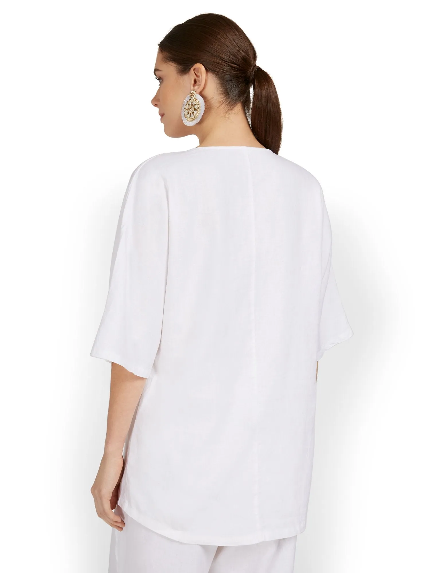 Linen-Blend Overlap Tunic Top