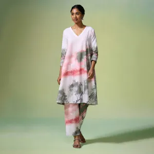 Linen Pink Kurta Set For Women | Printed | Light Pink
