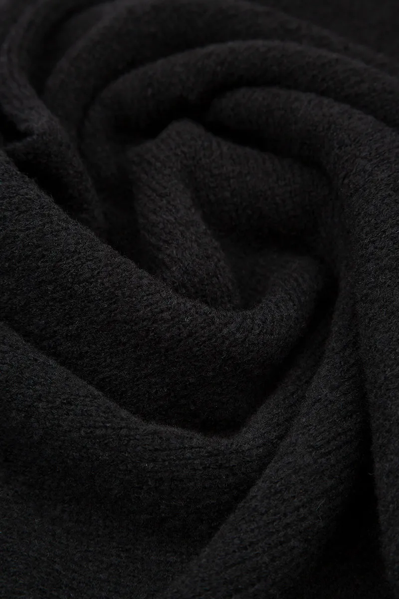 Longer Back Turtleneck Black Wool Sweater