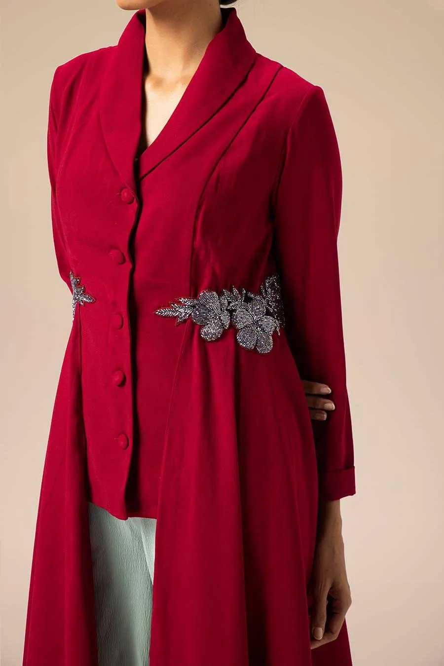 Maroon Crystalline High Low Drape Tunic