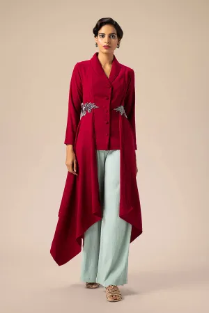 Maroon Crystalline High Low Drape Tunic