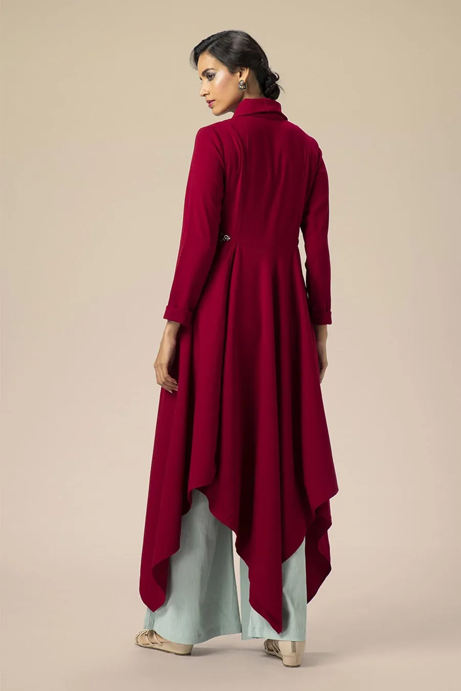Maroon Crystalline High Low Drape Tunic