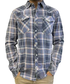 MEN’S ACID WASH INDIGO PLAID SHIRT