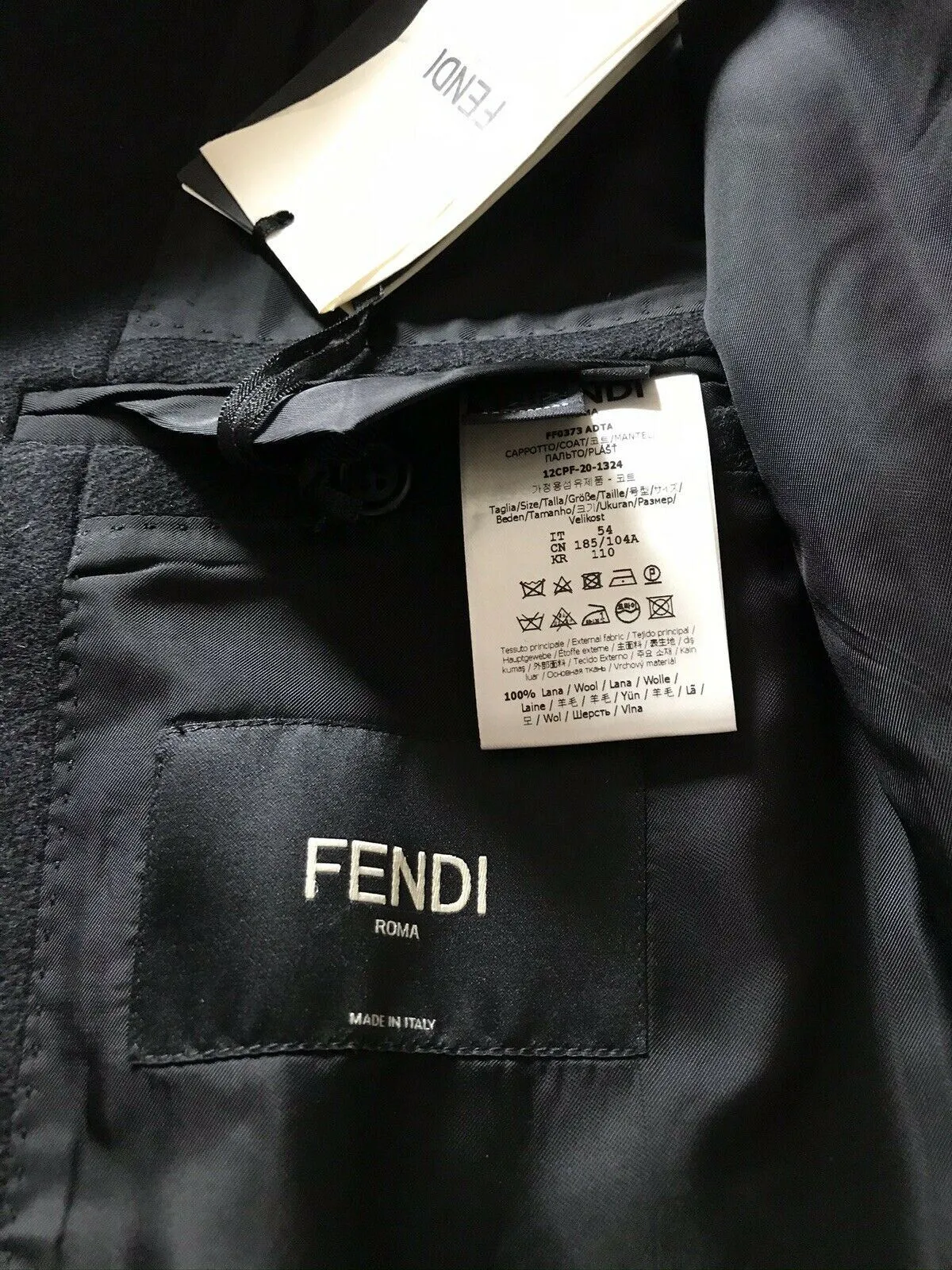 New $2250 Fendi Mens Overcoat Coat Black/Gray Size 44 US ( 54 Ita ) Italy
