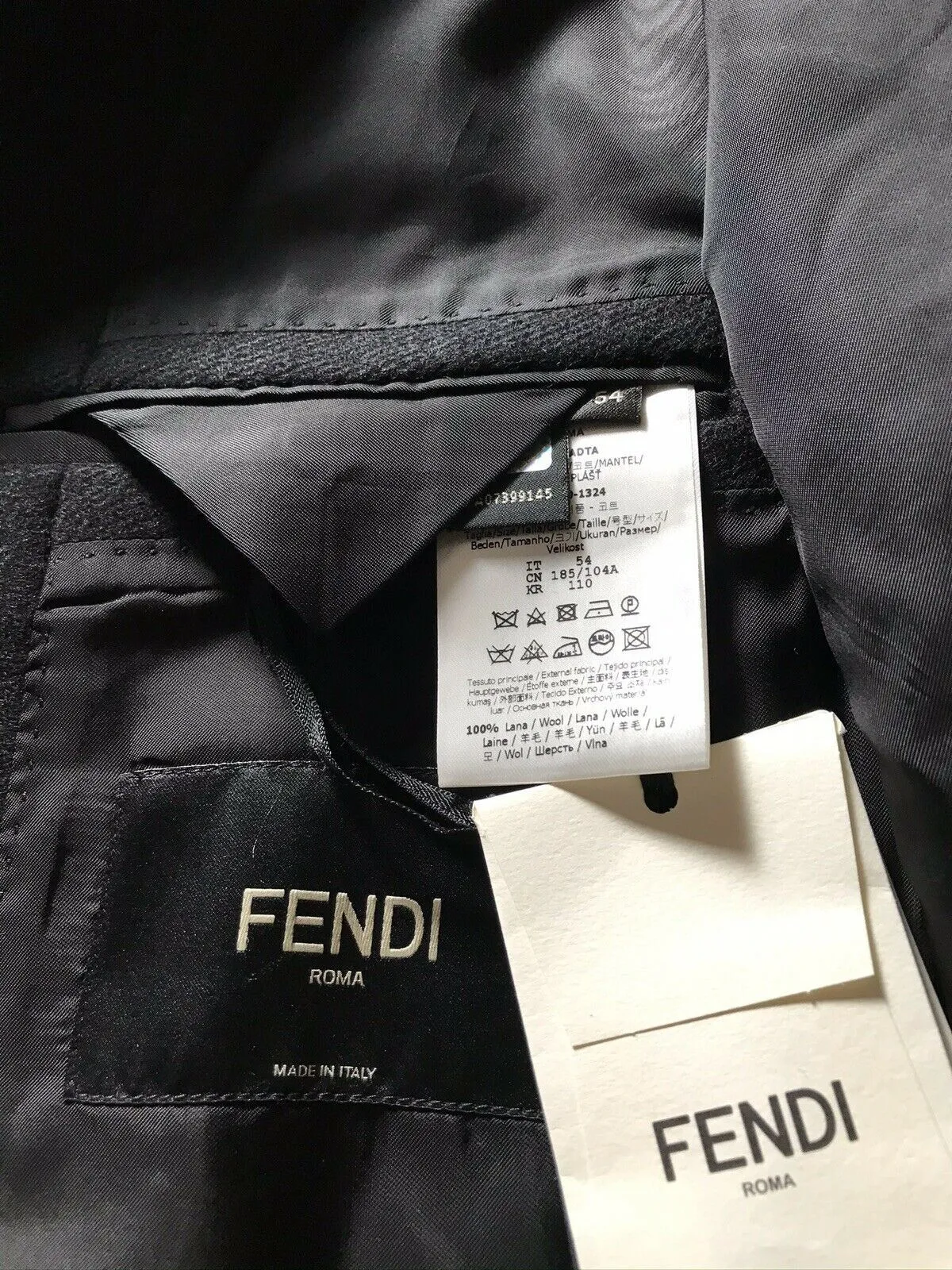 New $2250 Fendi Mens Overcoat Coat Black/Gray Size 44 US ( 54 Ita ) Italy