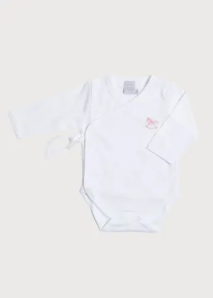 Newborn Side Tie Bodysuit With Rocking Horse Embroidery Pink (1-6mths)