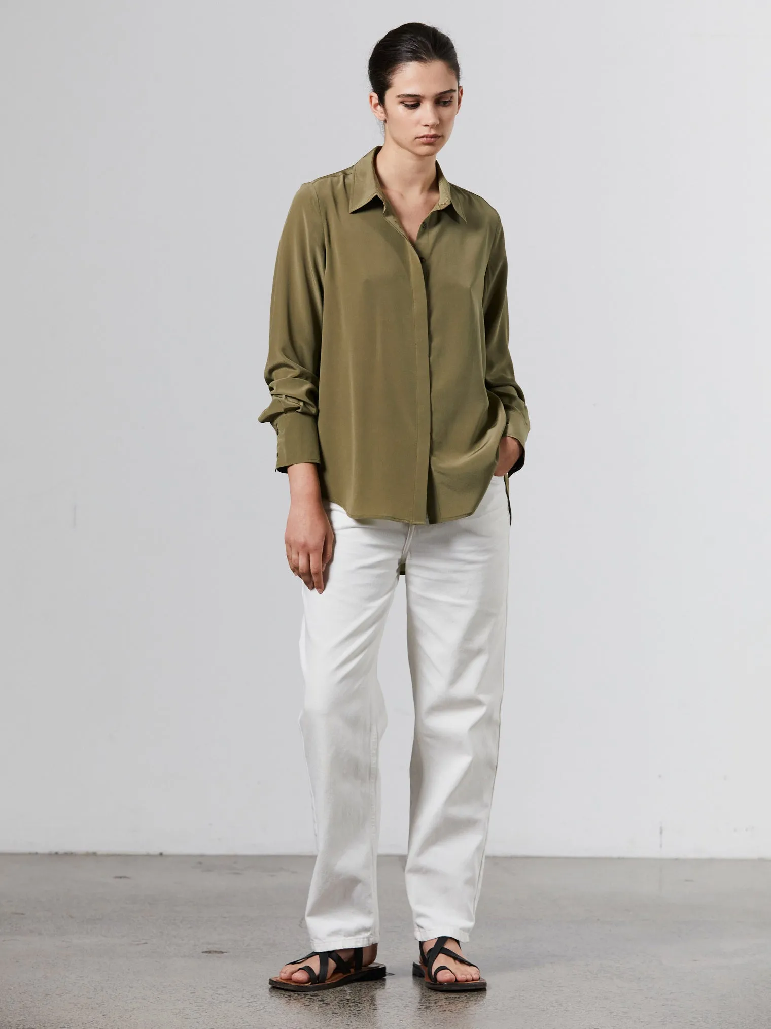 Oversized Silk Shirt - Khaki