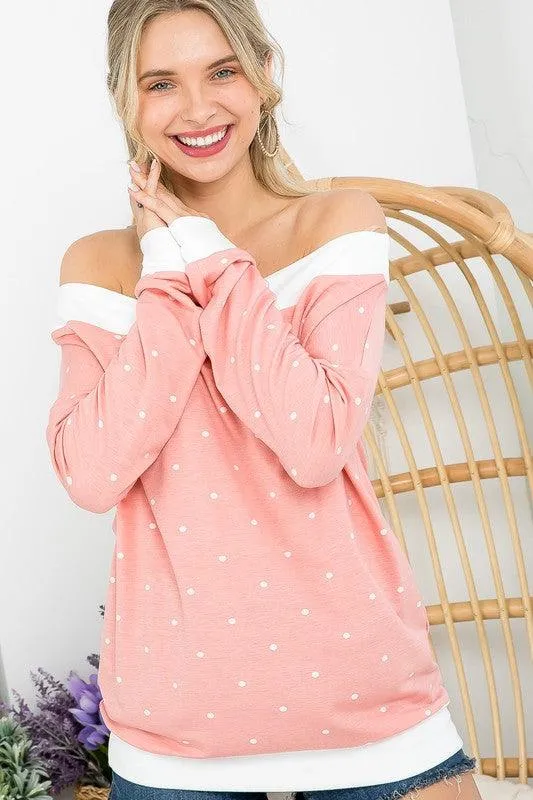Polka Dot Off Shoulder Tunic Top