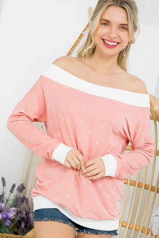 Polka Dot Off Shoulder Tunic Top