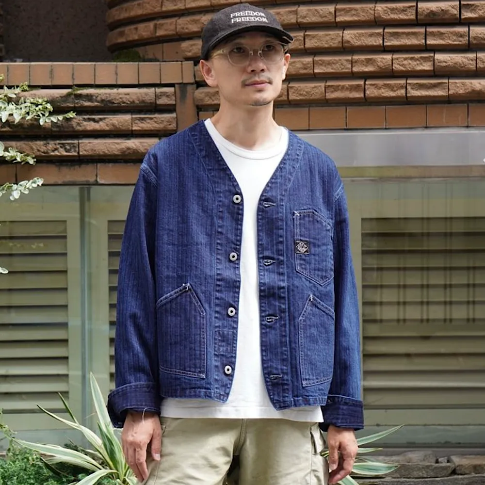POST O'ALLS - Stoker's Jacket - Herringbone Denim Double Indigo - 1104-HBI