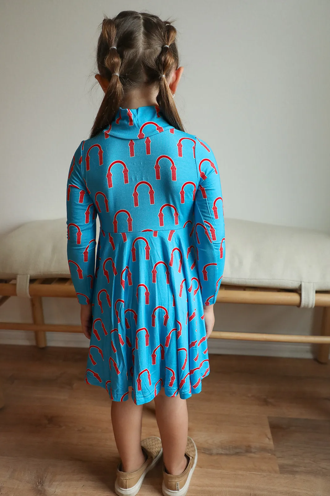 Red Arch Bamboo Turtleneck Twirl Dress