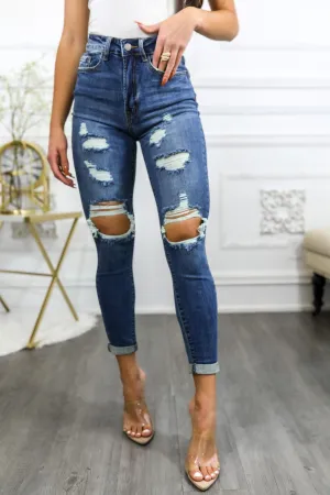 Roll Them Up Ripped N Distressed Ankle Cut Denim Jeans