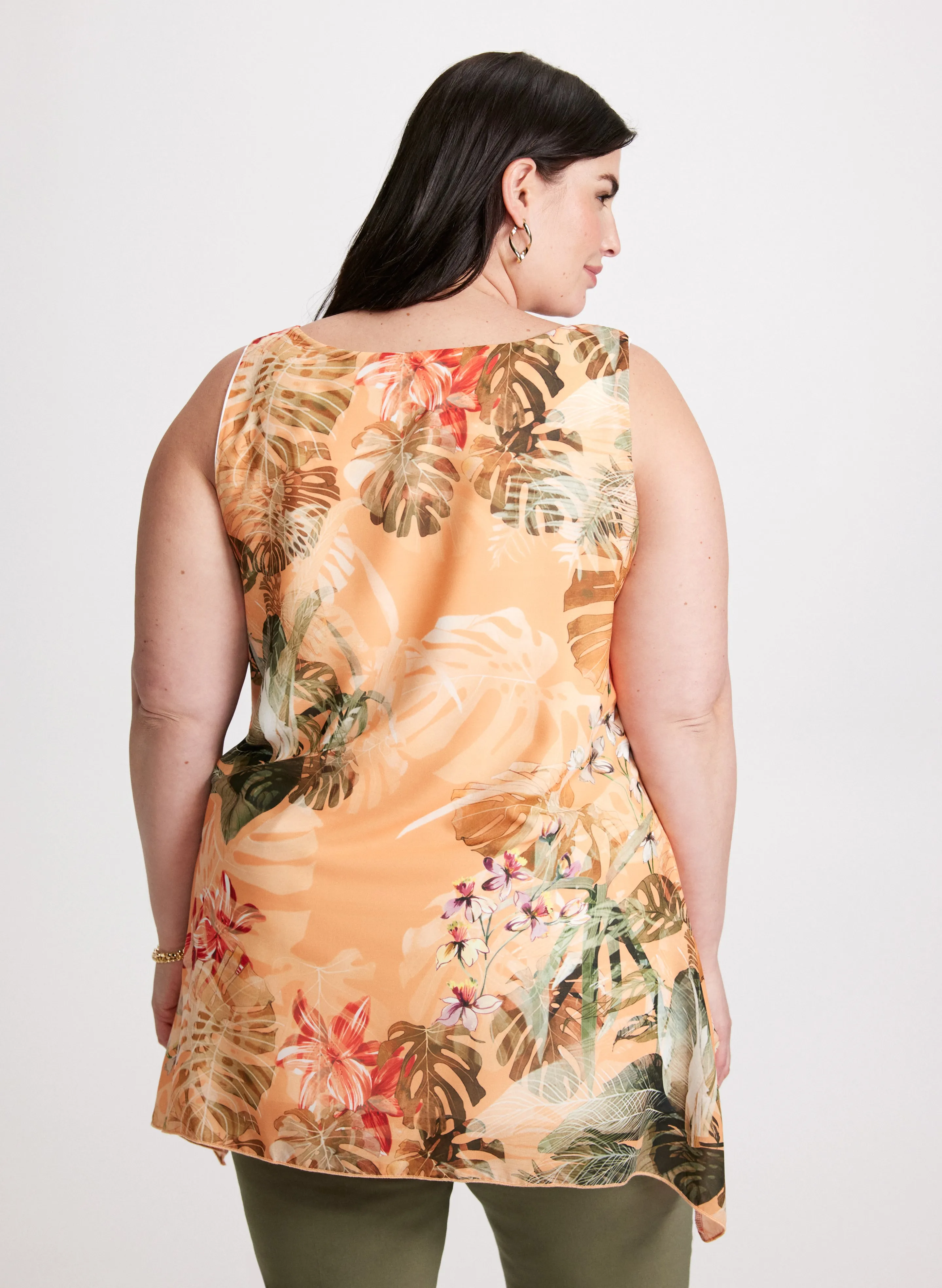 Sleeveless Tropical Print Blouse