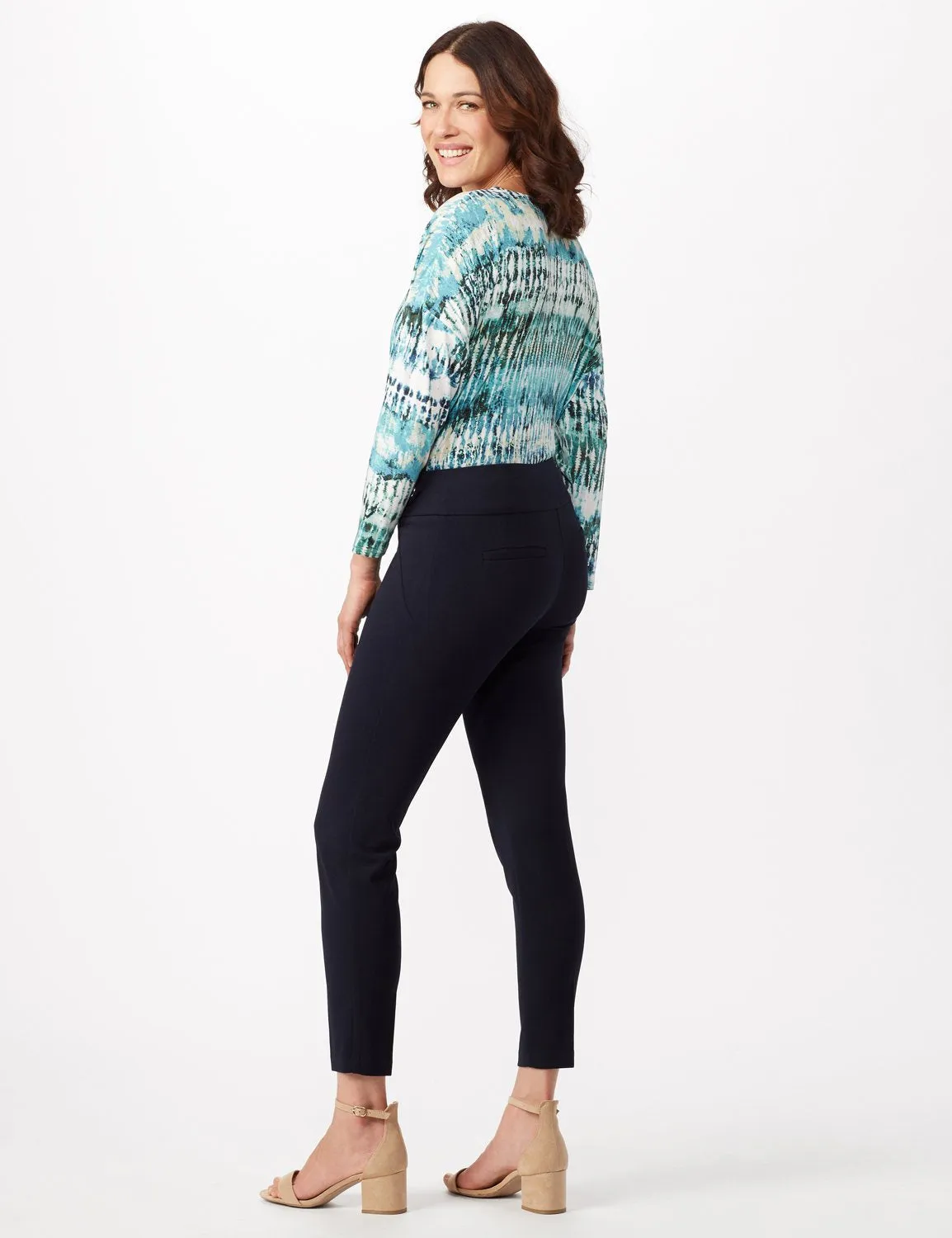 Solid Button Tab  Pull On Pants