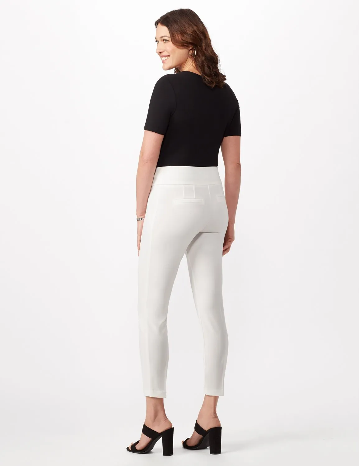 Solid Button Tab  Pull On Pants
