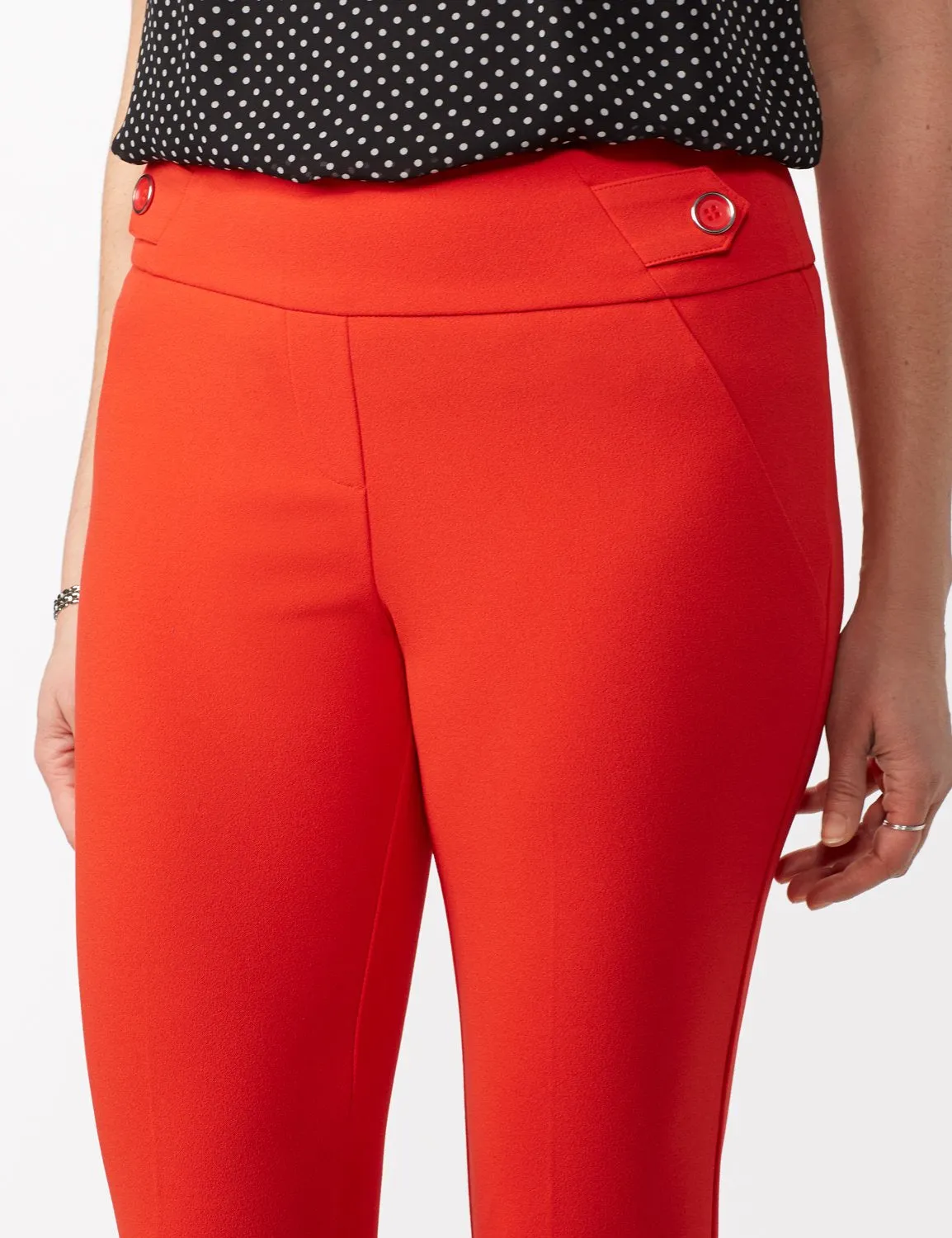 Solid Button Tab  Pull On Pants