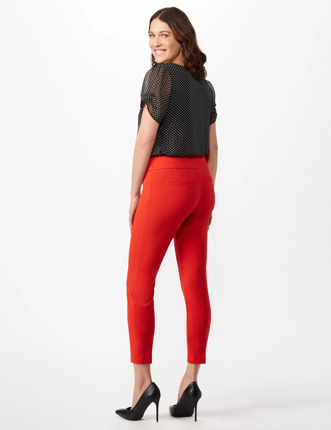 Solid Button Tab  Pull On Pants