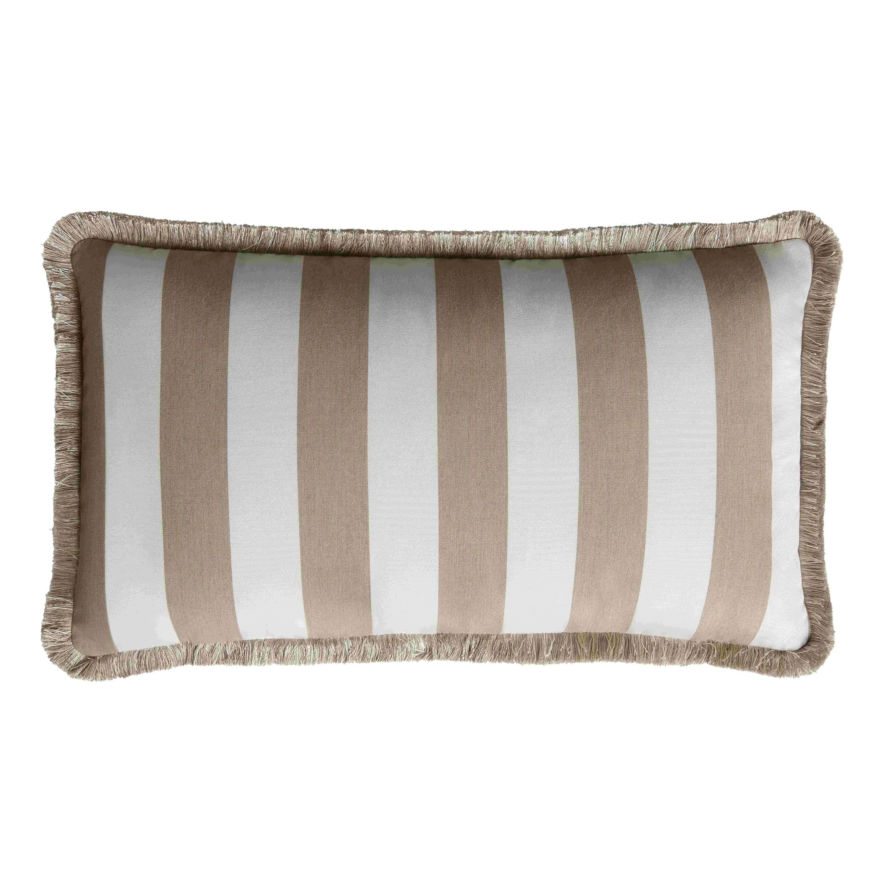 STRIPED HAPPY PILLOW INDOOR - OUTDOOR WITH FRINGES BEIGE
