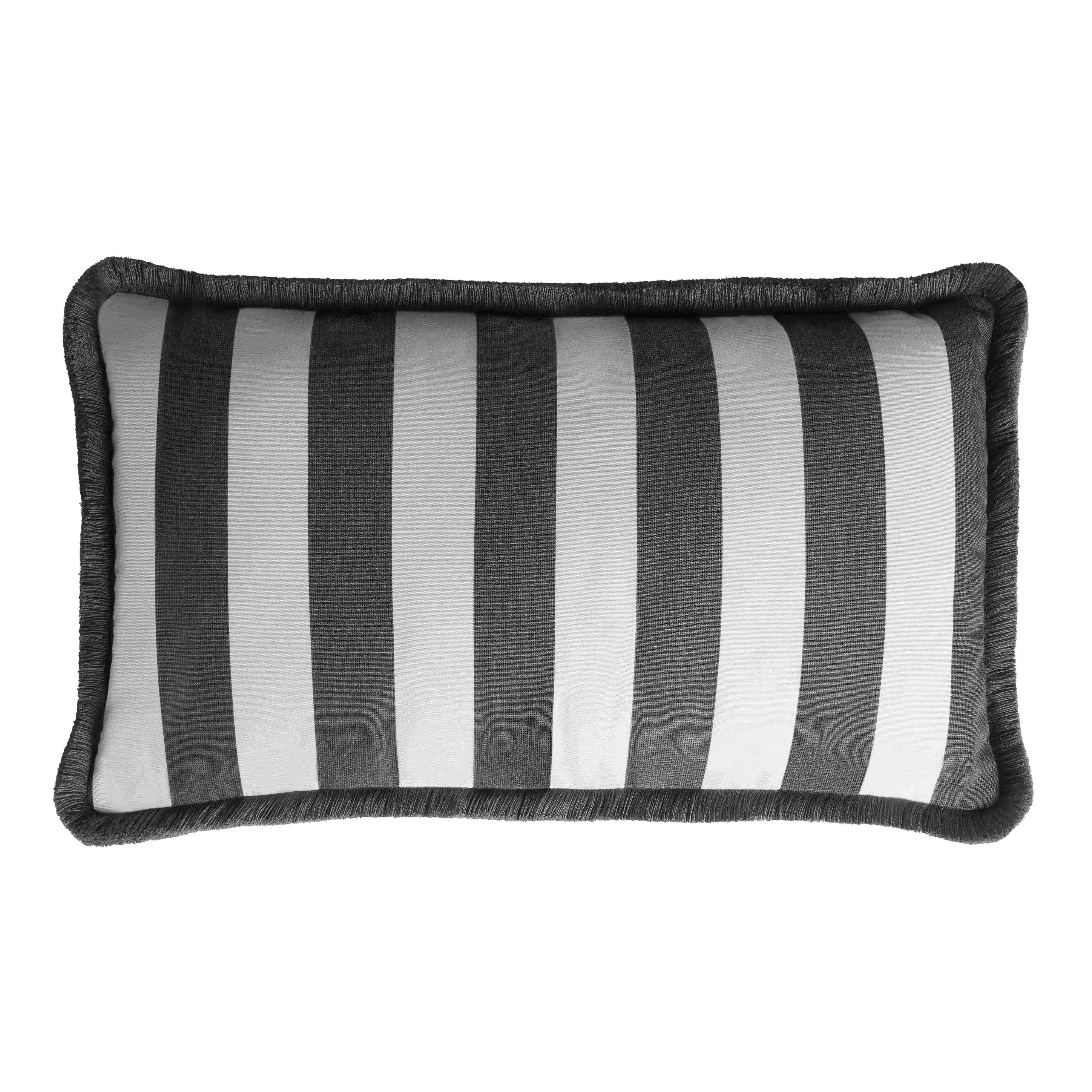 STRIPED HAPPY PILLOW INDOOR - OUTDOOR WITH FRINGES CARBON