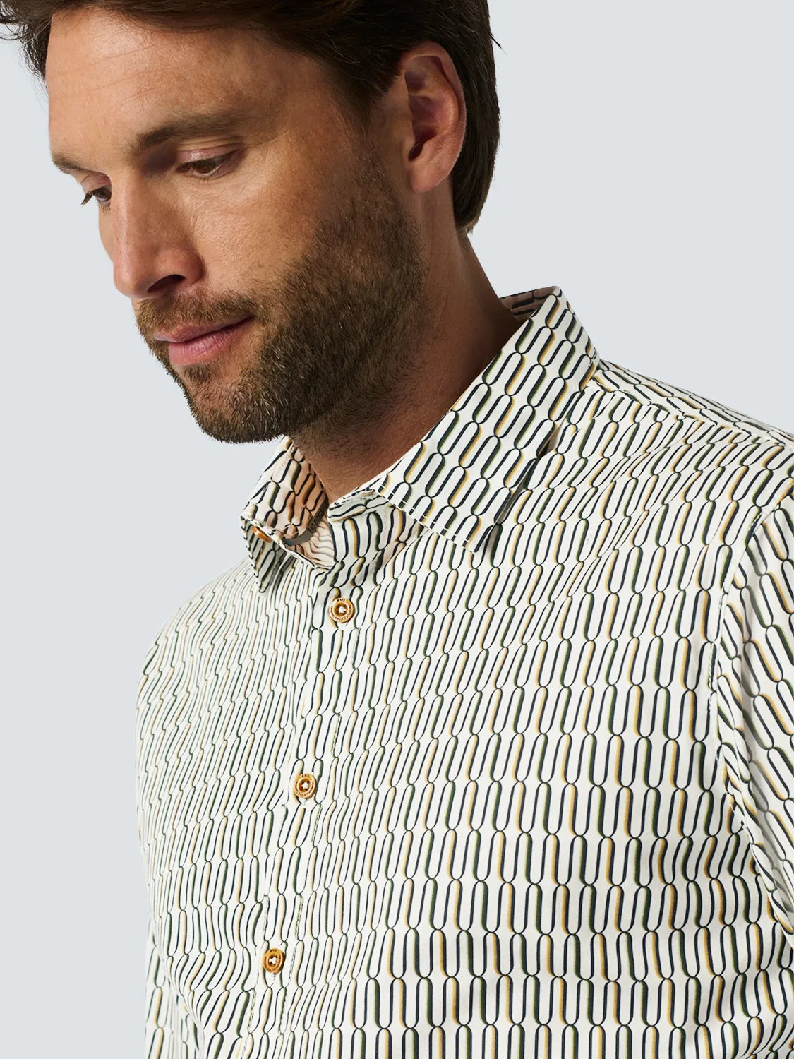Stylish Winter Shirt with Dynamic All-Over Pattern | White