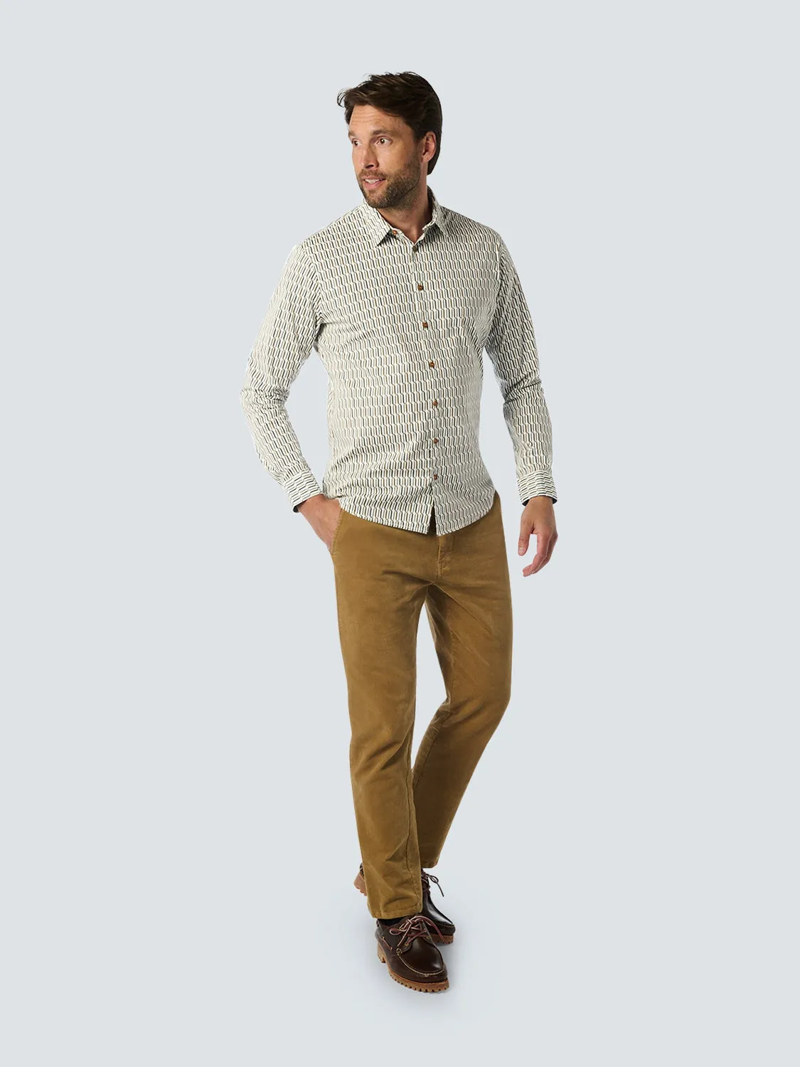 Stylish Winter Shirt with Dynamic All-Over Pattern | White