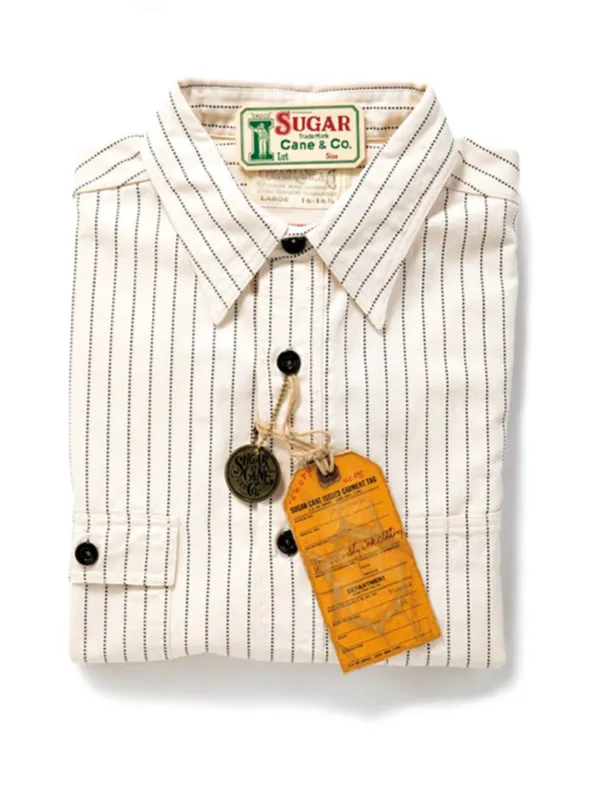 Sugar Cane, Work Shirt, White Wabash Stripe