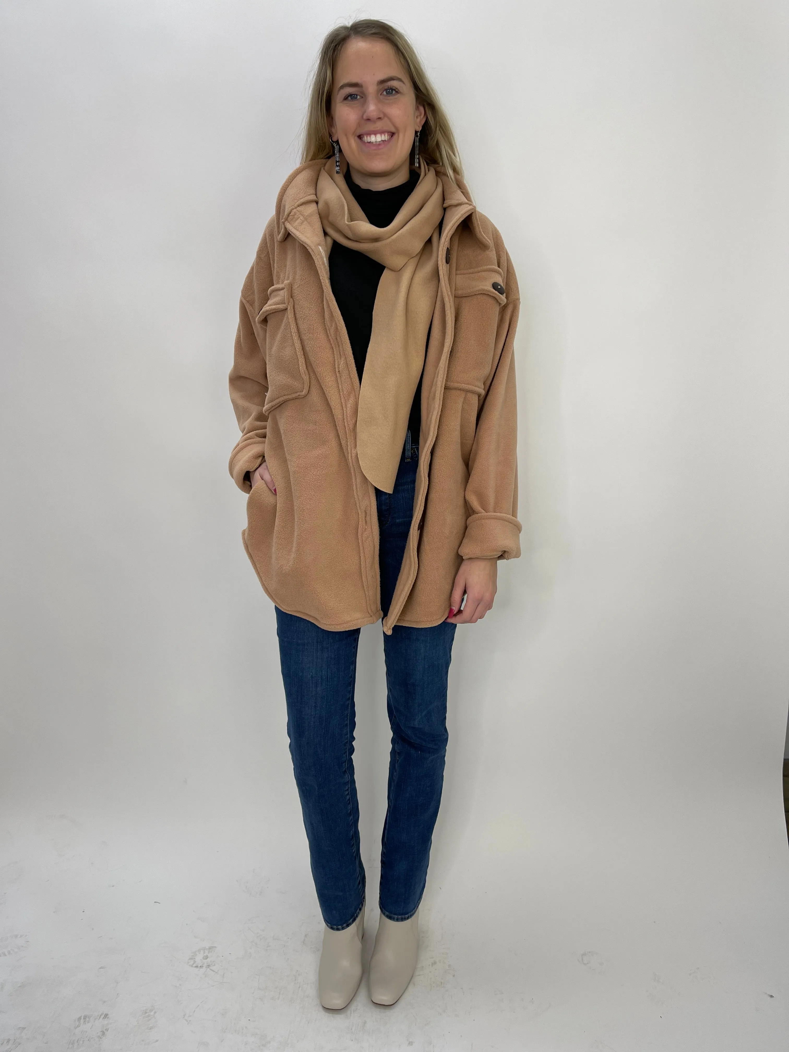 Tan Fleece Twist Shacket