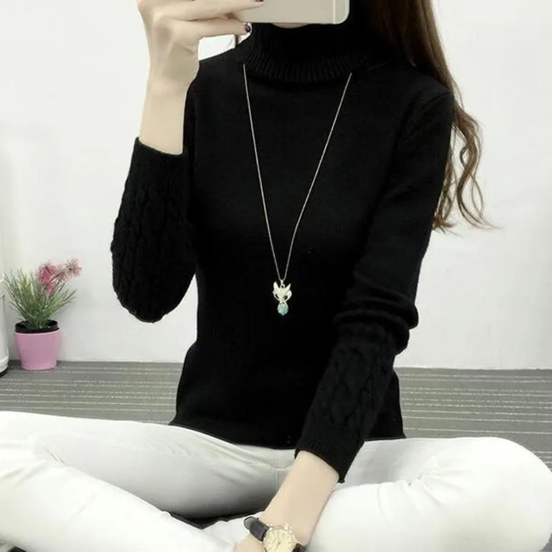 Thick Warm Turtleneck  Pullover Knit Long Sleeve Cashmere Sweater